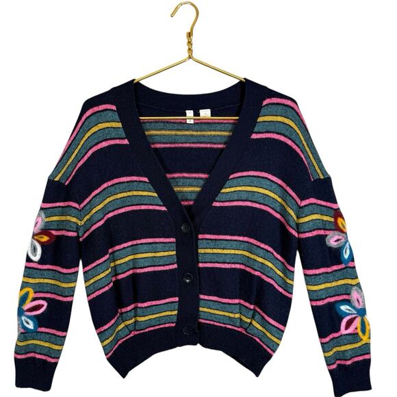 Moth Floral Embroidered Cardigan Wool Cashmere Blend Pleated Back XS - Picture 12 of 13